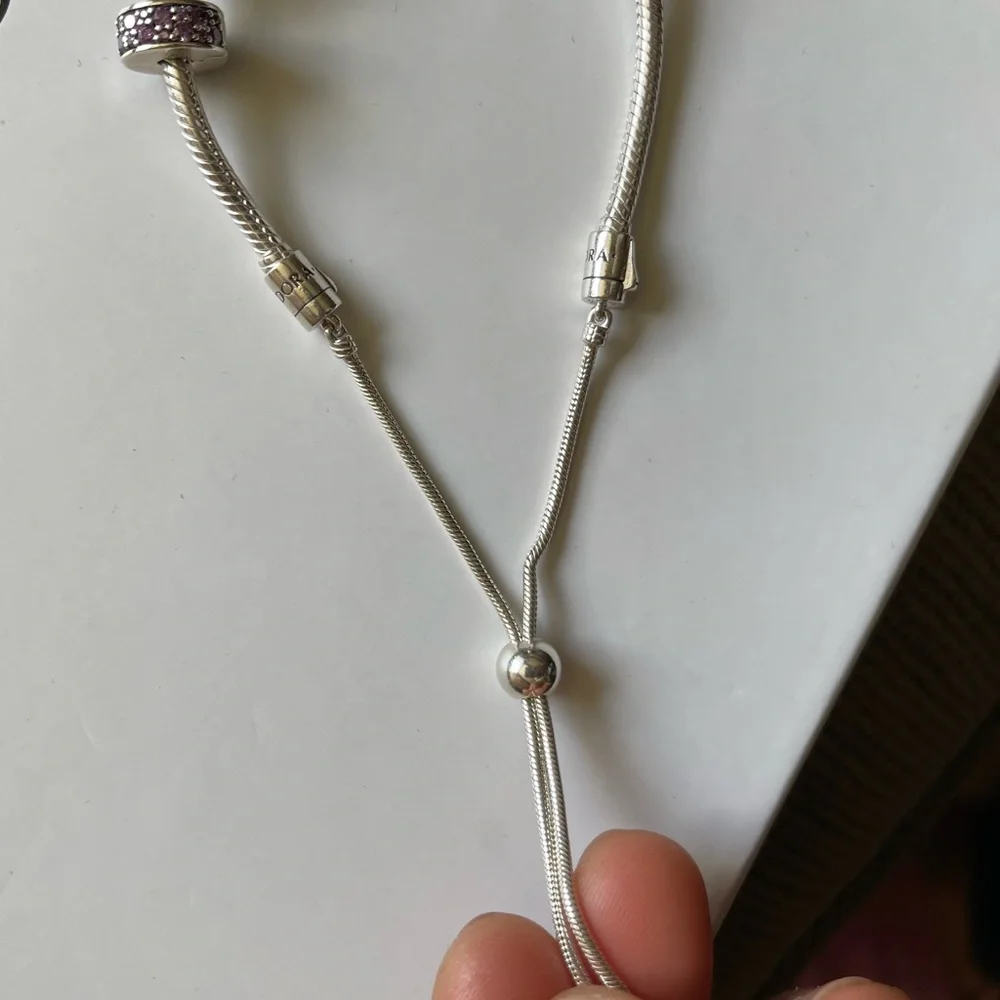 Authentic Pandora Slider Tennis Bracelet w/ 3 Pandora Charms EUC - Picture 12 of 16